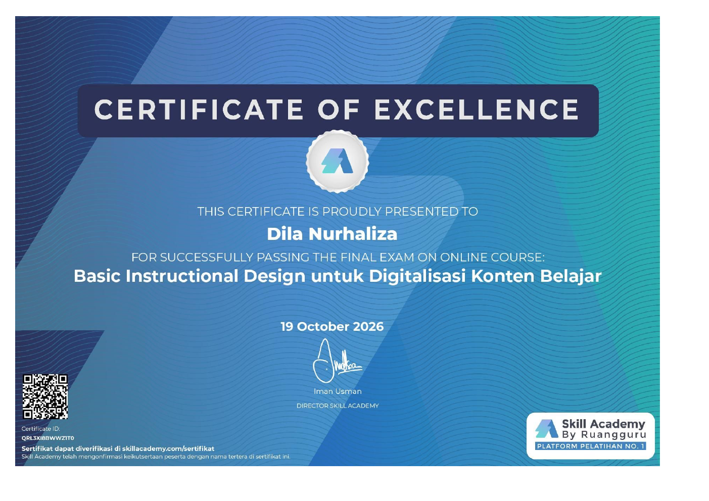 Basic Instructional Design certificate from Skill Academy